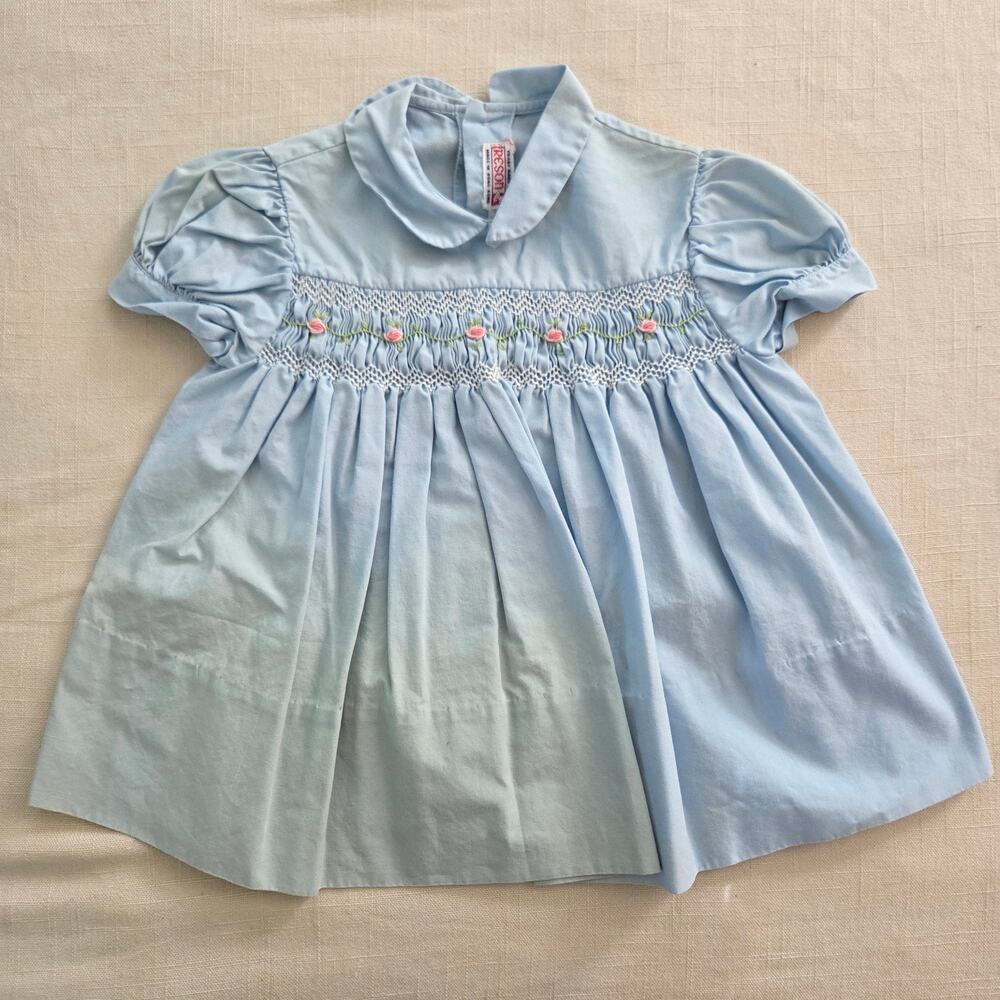 Vintage 60s Smocked Blue Dress 6-12 months